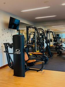 a gym with a bunch of tread machines in it at The Signature Suites at Cinnamon life Apartment in Colombo