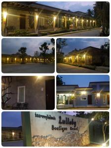 Lullaby Boutique Resort في Thap Sakae: مجموعة من اربع صور لمبنى به انوار