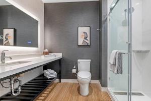 a bathroom with a toilet and a sink and a shower at Cambria Hotel Jacksonville in Jacksonville