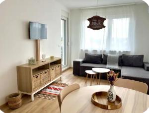 a living room with a couch and a table at Upendo Apartment in Vrnjačka Banja