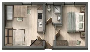 a floor plan of a small apartment with at ViVo Sölden 1377m LunApart in Sölden