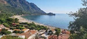 a view of a beach next to a mountain at Sa Omu de S'Olia in Tertenìa
