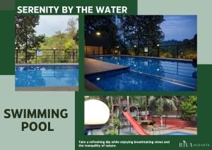 a collage of pictures of a swimming pool at Riva Resorts in Vythiri
