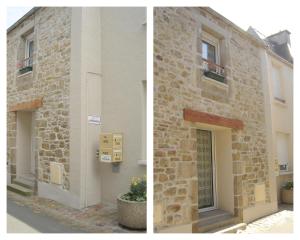 two pictures of a brick building with a window at Meublé centre-ville proche mer in Saint-Pol-de-Léon