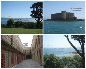 a collage of photos of a castle and the ocean at Meublé centre-ville proche mer in Saint-Pol-de-Léon