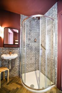 a shower in a bathroom with a sink at the Continental Boutique Residence in Galway +37 photos