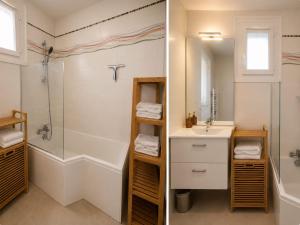 two pictures of a bathroom with a sink and a shower at Le Panorama Chic 4prs-Parking in Bourg-en-Bresse +4 photos