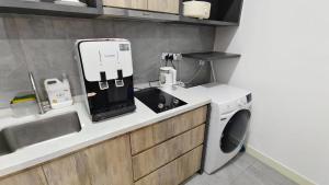 a kitchen with a sink and a washing machine at Imperio A1910 Studio Bathtud Netflix Parking in Malacca