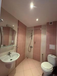 a bathroom with a toilet and a sink at стаи за гости Гергана in Tsarevo