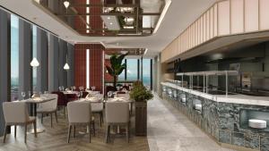 a rendering of a restaurant with tables and chairs at Radisson Blu Residences, Istanbul Kartal in Istanbul