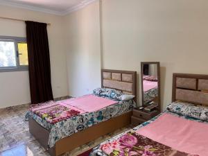 a bedroom with two beds and a mirror at King mariout villa LA FIESTA in Borg El Arab +18 photos