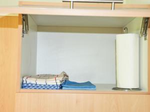 a shelf with a pillow and a roll of paper towels at Apartment Neuheim by Interhome in Neuheim