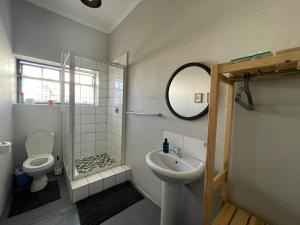 a bathroom with a toilet and a sink and a shower at Vlettershof Guest House in Robertson