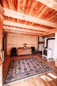a living room with a rug and a wooden ceiling at by Interhome in Bedollo +12 photos
