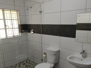 a bathroom with a toilet and a sink at The View on Vaal Resort in Sasolburg +43 photos