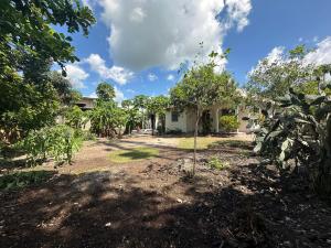 a house with a yard with trees in front of it at Brown & White House in Paje