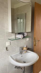 a bathroom with a sink and a mirror at Ferienwohnung Breininger in Lemberg