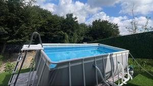 ein Swimmingpool in einem Garten mit in der Unterkunft Ромашка in Uçgün