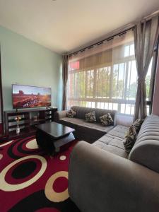 a living room with a couch and a flat screen tv at Casa Bnb kisumu in Kisumu