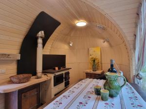 a kitchen with a stove and a table in a room at Igluhuts Passail in Passail +26 photos
