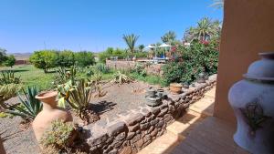 a garden with a stone wall and a bunch of plants at Les Plamiers d'anis in Ouarzazate