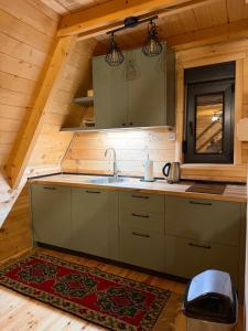 a kitchen in a log cabin with a sink at Durmitor Den in Žabljak