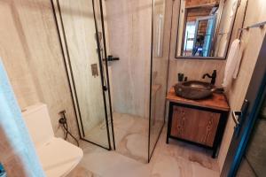 a bathroom with a shower and a toilet and a sink at Getahovit Resort in Ijevan