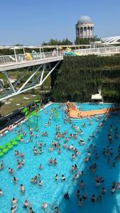 a group of people in a pool at a water park at Greatforest apartman 2 in Debrecen