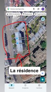 a map of a las residence with a red line at Studio meublé in Mulhouse