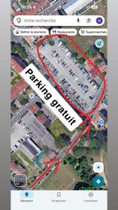 a map of a parking lot with a red arrow at Studio meublé in Mulhouse