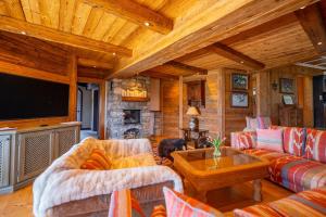 a living room with couches and a television in a cabin at Jagdhaus Umlberg in Umlberg