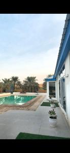 a swimming pool next to a house at Azure liwa in An Nashshāsh +4 photos