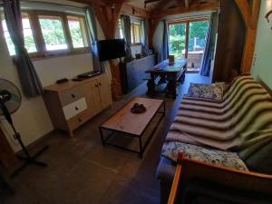 a living room with a couch and a table at Le Rucher de St Pierre in Sainte-Marie-aux-Mines