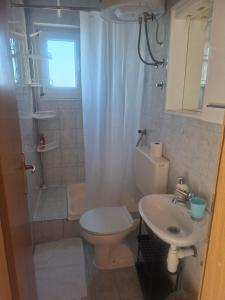 a bathroom with a toilet and a sink and a shower at SilvioDino SOBE in Crikvenica