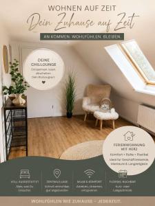 a sign for a room with a skylight in a house at Schlosspartie stilvolle Ferienwohnung an der Nordsee in Sande +1 photo