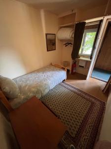 a bedroom with a bed and a window and a rug at Ritrovo Neggia in Vira
