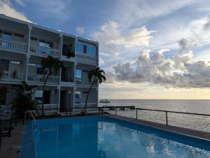 a hotel with a swimming pool next to the ocean at OE at Anchorage Hotel in Roseau