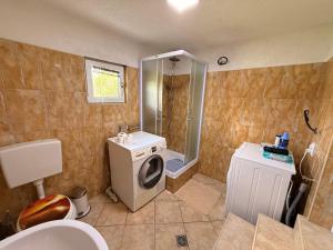 a bathroom with a washing machine and a shower at Villa Indigo in Berovo +31 photos