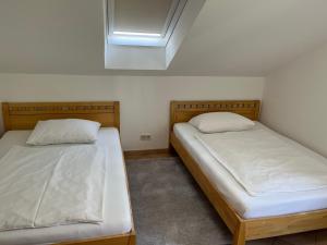 two beds in a small room with a window at Appartment Isabelle Home in Hermagor