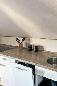 a kitchen counter with two pots and a sink at Apartment Workbase Nidderau by Interhome in Nidderau