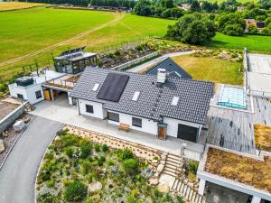 an aerial view of a house with a roof at Studio V Šachu-2 by Interhome in Dačice +29 photos
