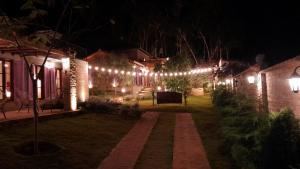 a row of houses lit up at night with lights at Cabaña Las Lavandas in Samaipata +7 photos