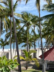 a view of the beach from a resort with palm trees at Departamento in Lo de Marcos