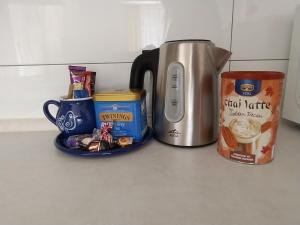 a coffee pot and a coffeemaker sitting on a counter at Apartmán Sofie in Poděbrady