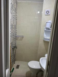 a small bathroom with a toilet and a shower at Nadrs in Tangier
