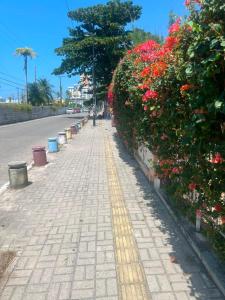 a sidewalk with flowers and plants on a street at Villa do mar Praia de Iracema in Fortaleza