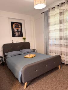 a bedroom with a bed with a pillow on it at Renate House in Băile Herculane
