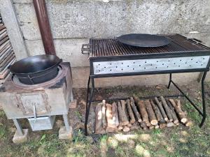 a grill with a pan on top of it at Casa Szabo Vata Bai in Vaţa de Jos