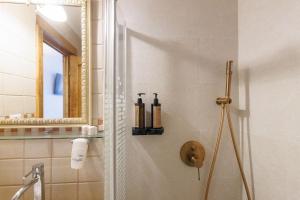 a bathroom with a shower with a mirror at Hanul Ancutei in Arămoaia +128 photos