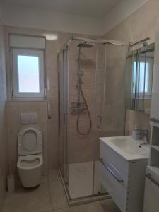 a bathroom with a shower and a toilet and a sink at Adriatic Pearl Povile in Povile +10 photos